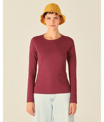Blusa Básica Feminina Decote Redondo Manga Longa Em Algodão