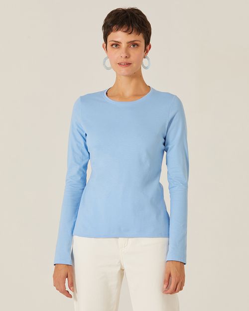 Blusa Básica Feminina Decote Redondo Manga Longa Em Algodão