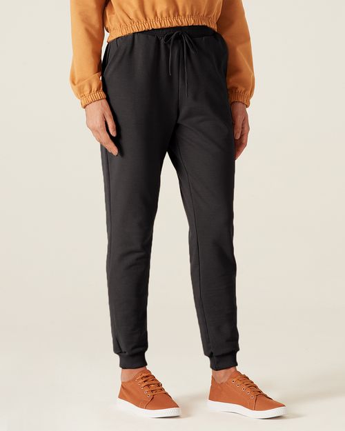 Calça Básica Feminina Jogger Em Moletom Stretch