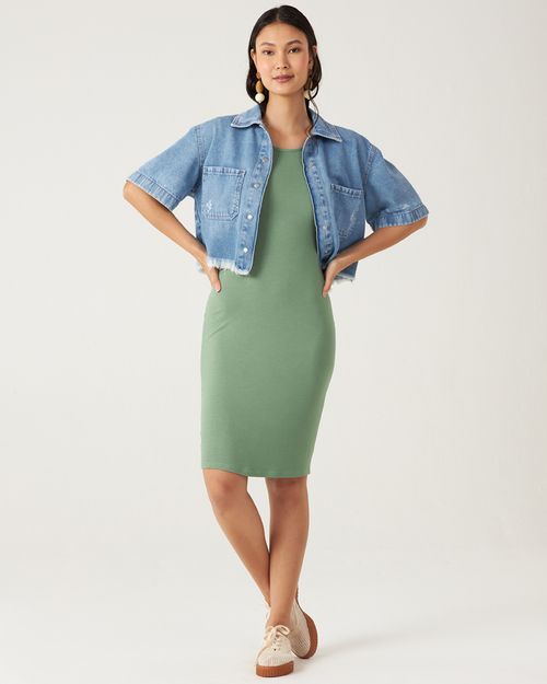 Vestido Básico Feminino Manga Curta Em Viscose Stretch