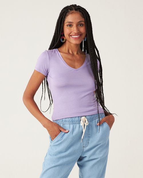 Blusa Básica Feminina Decote V Em Viscose Stretch