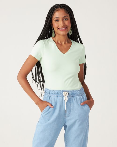 Blusa Básica Feminina Decote V Em Algodão