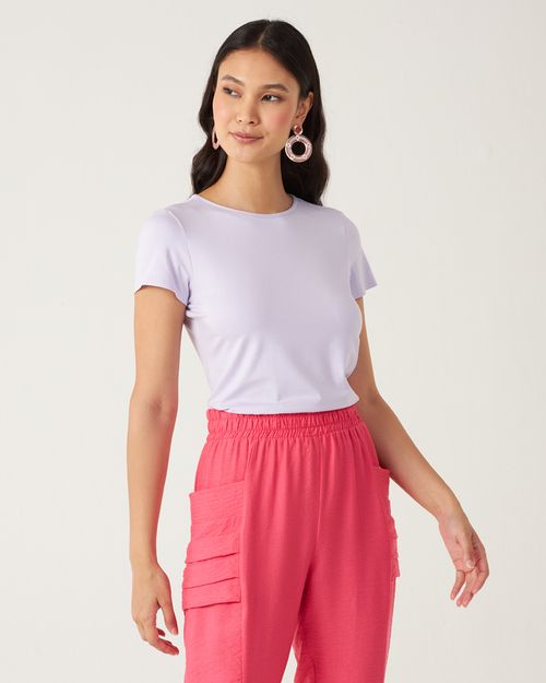 Blusa Básica Feminina Decote Redondo Em Viscose Stretch