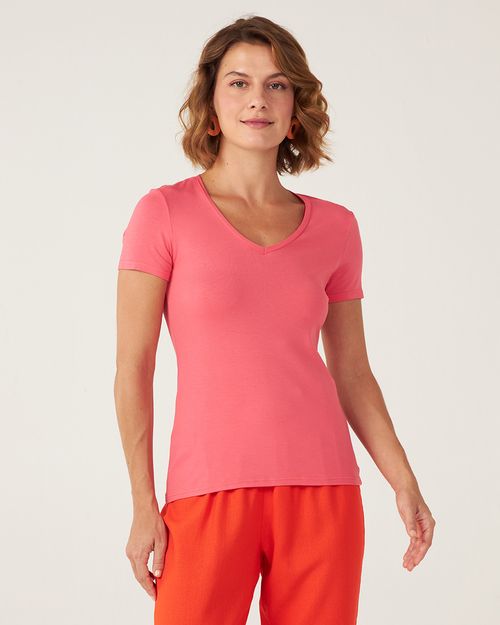 Blusa Básica Feminina Decote V Em Viscose Stretch