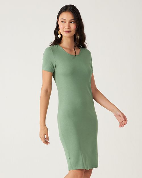 Vestido Básico Feminino Manga Curta Em Viscose Stretch