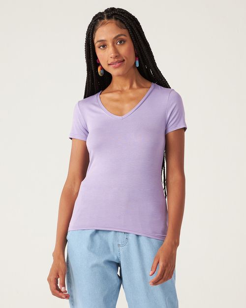 Blusa Básica Feminina Decote V Em Viscose Stretch