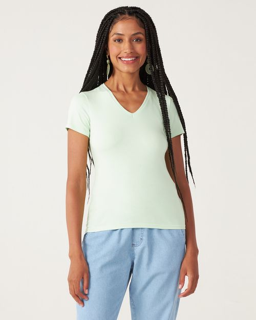 Blusa Básica Feminina Decote V Em Algodão