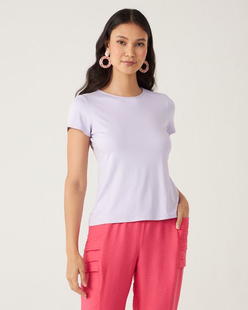 Blusa Básica Feminina Decote Redondo Em Viscose Stretch