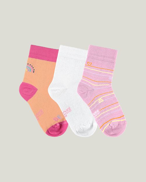 Kit 3 Meias Infantis Menina Cano Curto E Canelado Malwee Kids