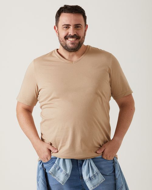 Camiseta Básica Masculina Plus Size Decote V Em Algodão