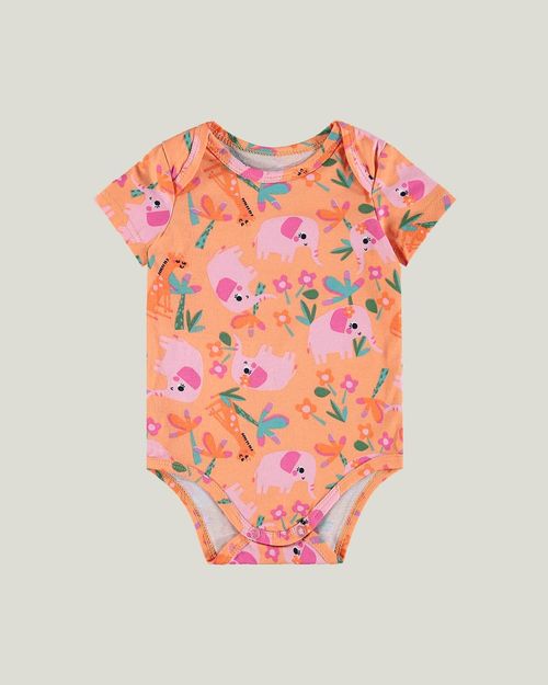 Body Bebê Decote Redondo Elefantes Em Algodão Malwee Kids