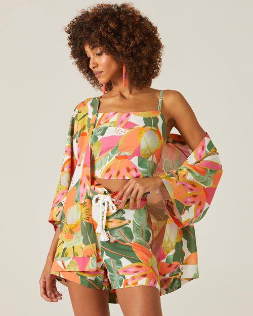 Blusa Cropped Feminina Folhagem Em Viscolinho