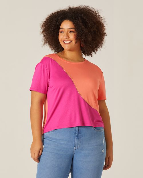 Blusa Feminina Plus Size Bicolor Em Moletinho De Viscose
