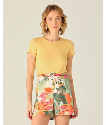 Blusa Básica Feminina Decote Redondo Em Viscose Botonê