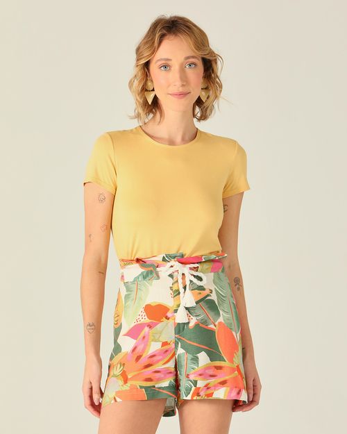 Blusa Básica Feminina Decote Redondo Em Viscose Botonê