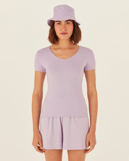 Blusa Básica Feminina Decote V Em Viscose Stretch