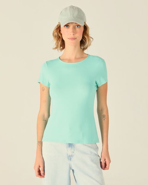 Blusa Básica Feminina Decote Redondo Em Viscose Stretch