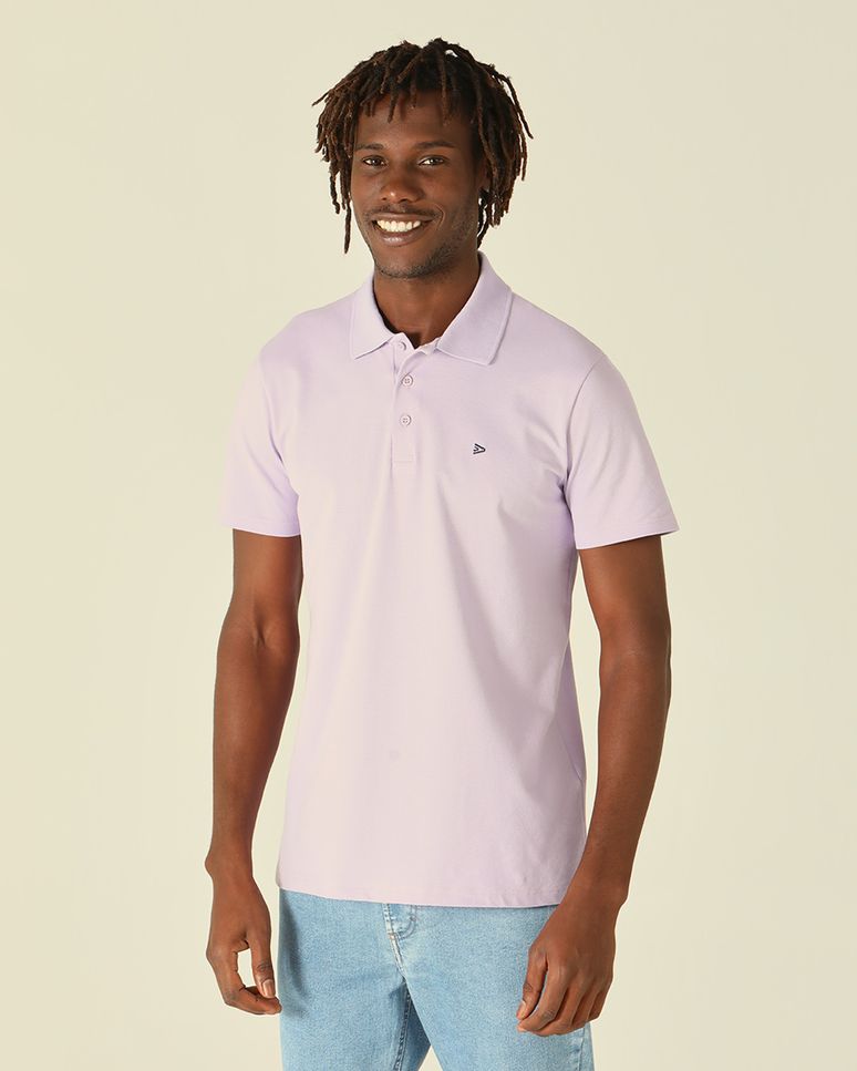 Camisa Polo Básica Masculina Bordado Frontal Em Piquet Stretch