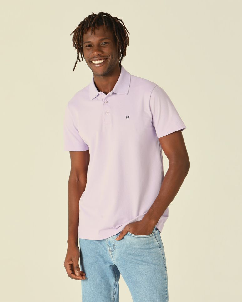 Camisa Polo Básica Masculina Bordado Frontal Em Piquet Stretch