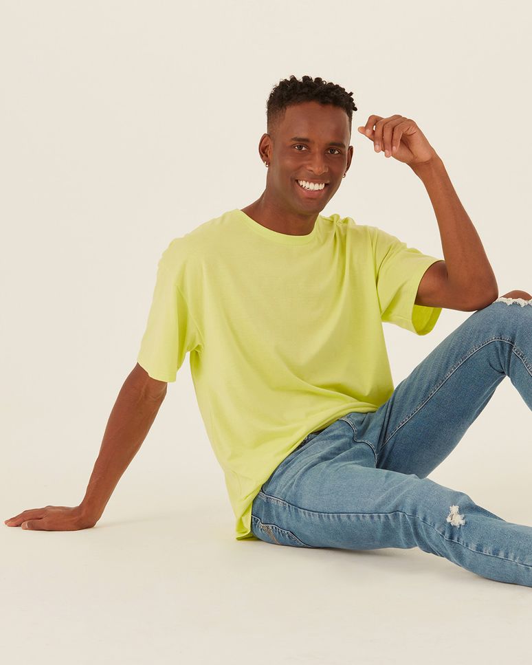 Camiseta Básica Masculina Box Com Decote Redondo Em Algodão