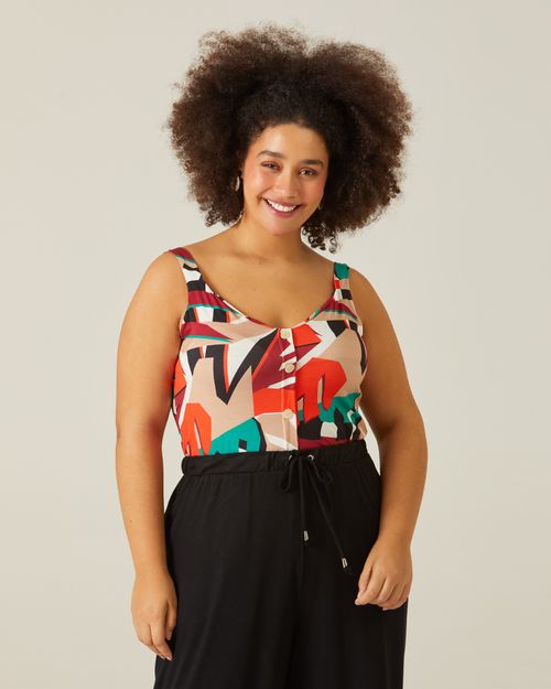 Regata Feminina Plus Size Com Botões Em Viscose Stretch