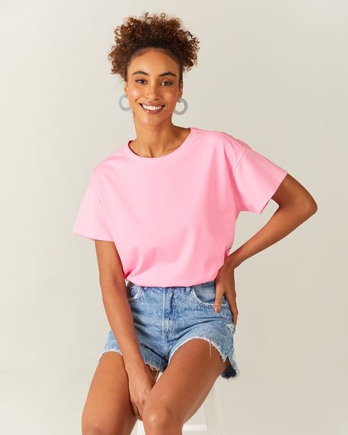 Blusa Básica Feminina Neon Oversized Em Algodão