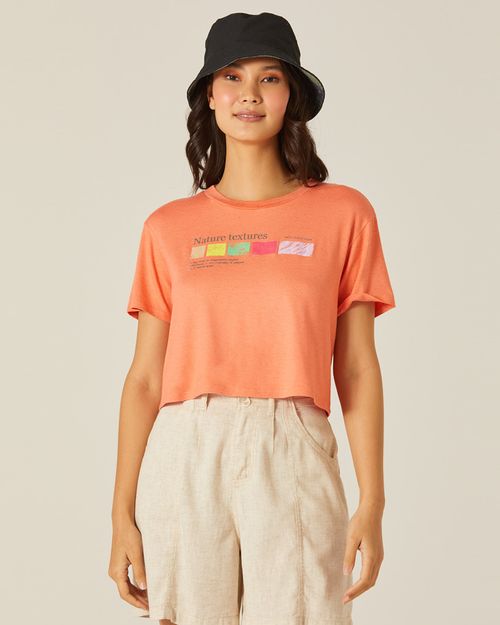 Camiseta Cropped Feminina Nature Textures Em Malha Viscolinho