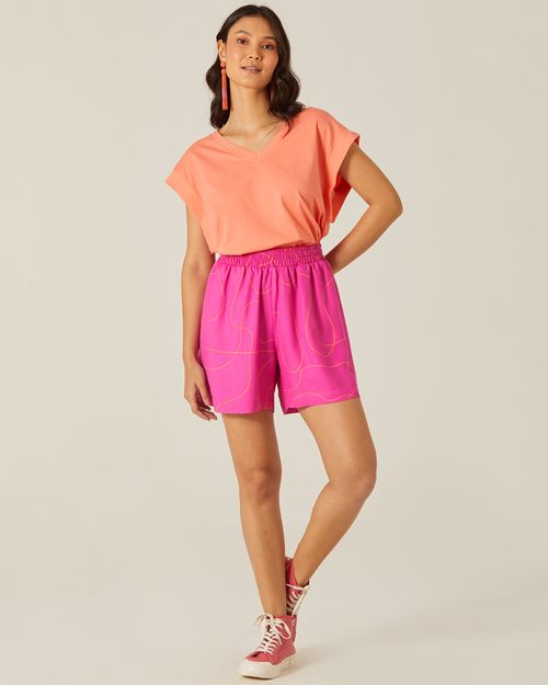 Shorts Feminino Linhas Abstratas Com Bolso Embutido Em Viscose