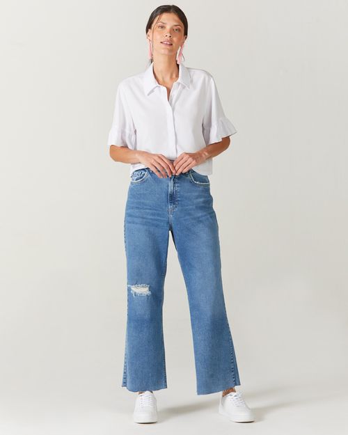 Calça Straight Feminina Em Jeans Com Elastano