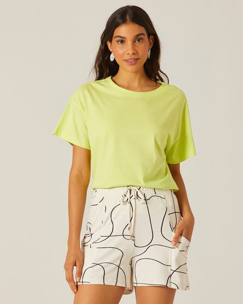 Blusa Básica Feminina Neon Oversized Em Algodão