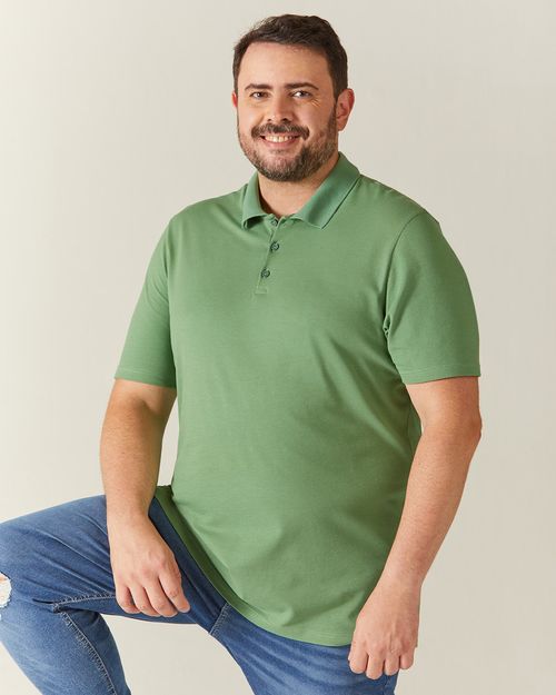 Camisa Polo Básica Masculina Plus Size Em Piquet Stretch
