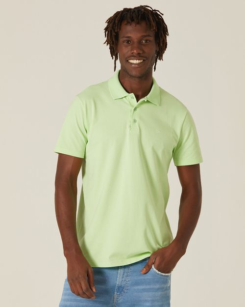 Camisa Polo Básica Masculina Bordado Frontal Em Piquet Stretch
