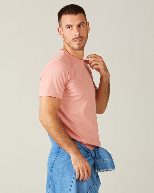 Camiseta Básica Masculina Decote Redondo Com Pesponto Em Algodão