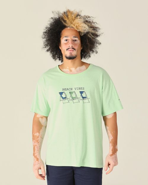 Camiseta Masculina Box Fit Beach Vibes Em Malha Linho Premium