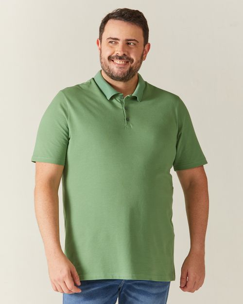 Camisa Polo Básica Masculina Plus Size Em Piquet Stretch