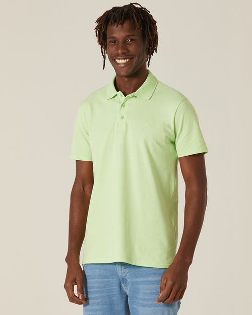 Camisa Polo Básica Masculina Bordado Frontal Em Piquet Stretch