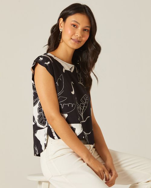 Blusa Feminina Manga Dupla Tropical Em Viscose