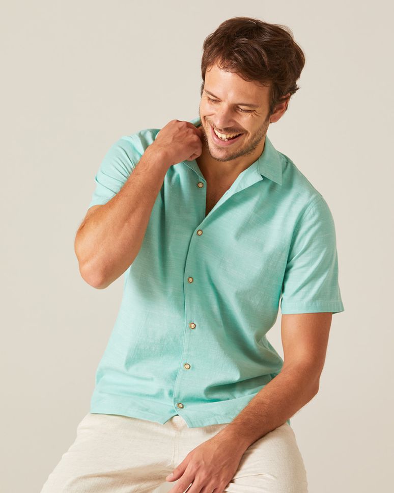 Camisa Masculina Manga Curta Em Chambray