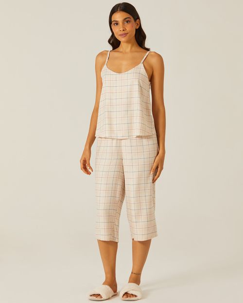 Pijama Feminino Quadriculado Em Velan 100% Viscose