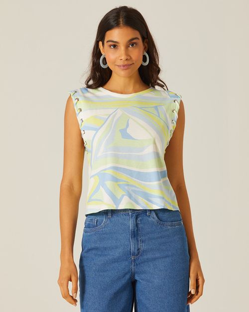 Blusa Feminina Abstrata Cava Trançada Em Algodão