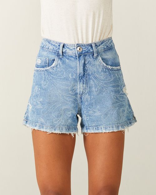 Shorts Feminino Paisley Em Jeans 100% Algodão