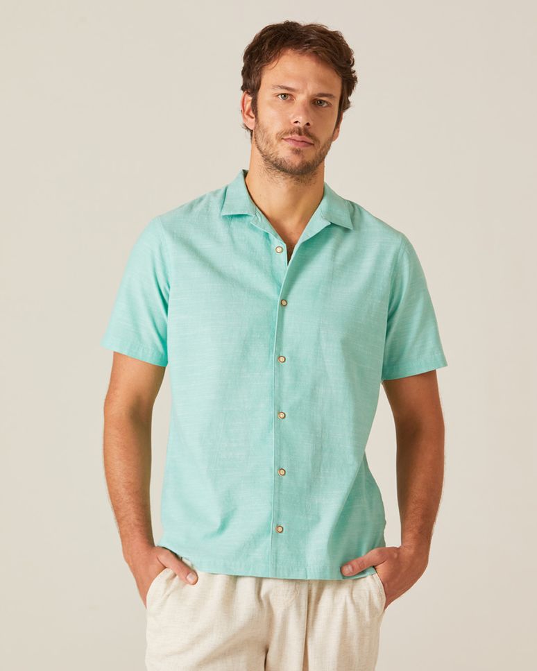 Camisa Masculina Manga Curta Em Chambray