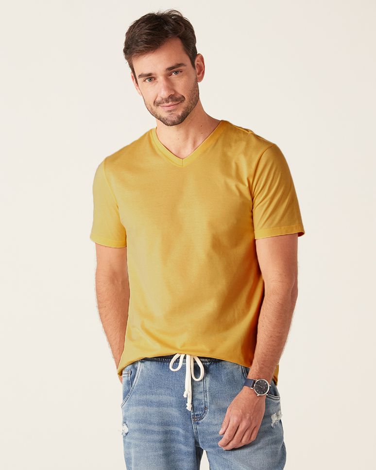 Camiseta Básica Masculina Gola V Em Algodão