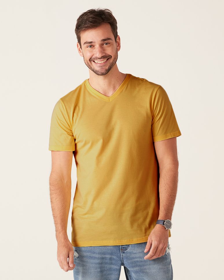 Camiseta Básica Masculina Gola V Em Algodão