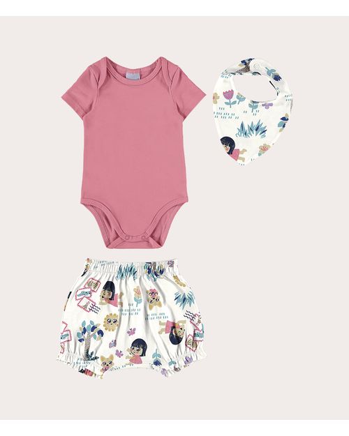 Conjunto Infantil Menina Com Babador Em Algodão Malwee Kids