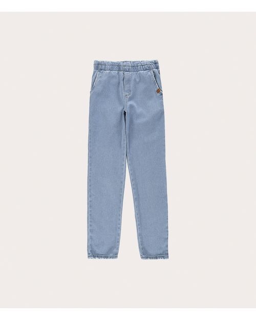 Calça Infantil Menina Paper Bag Em Jeans Moletom Malwee Kids