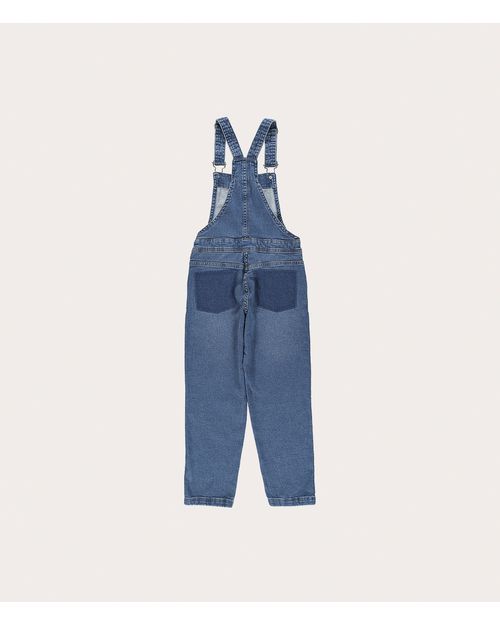 Jardineira Infantil Unissex Alça Regulável Em Jeans Moletom Malwee Kids