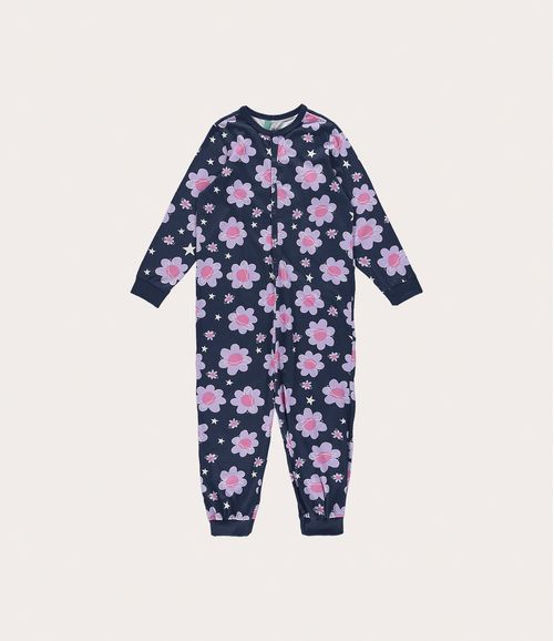 Pijama Macacão Infantil Unissex Floral Em Algodão Malwee Kids