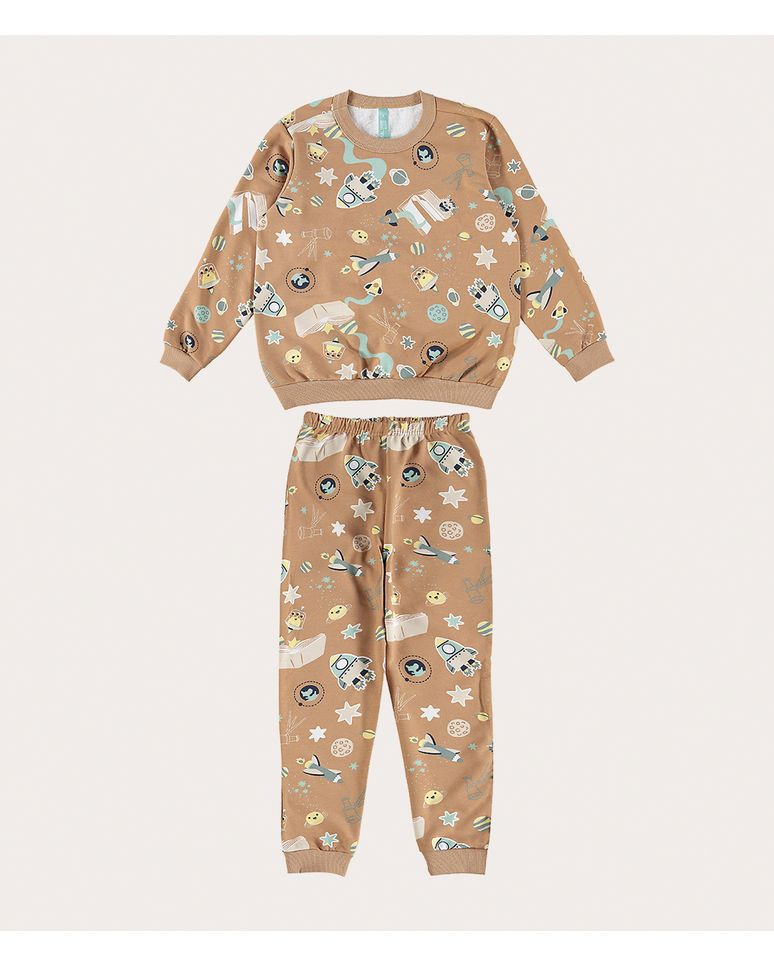 Pijama Infantil Unissex Espaciais Em Moletom Flanelado Malwee Kids