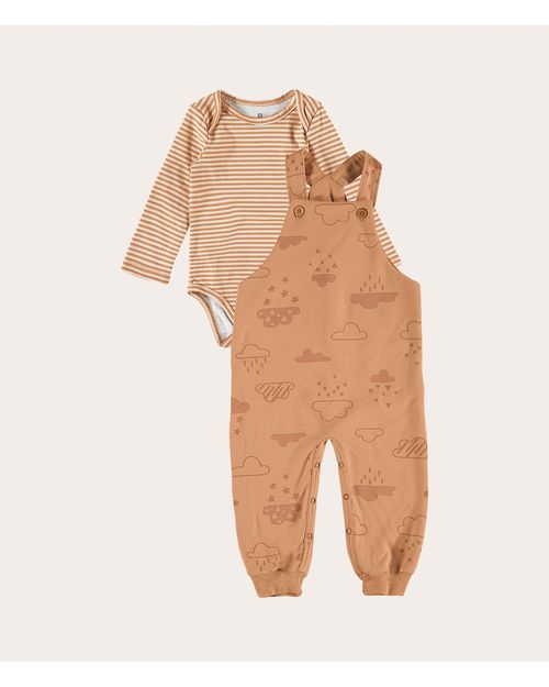 Conjunto Infantil Unissex Jardineira Nuvens Em Moletom Malwee Kids